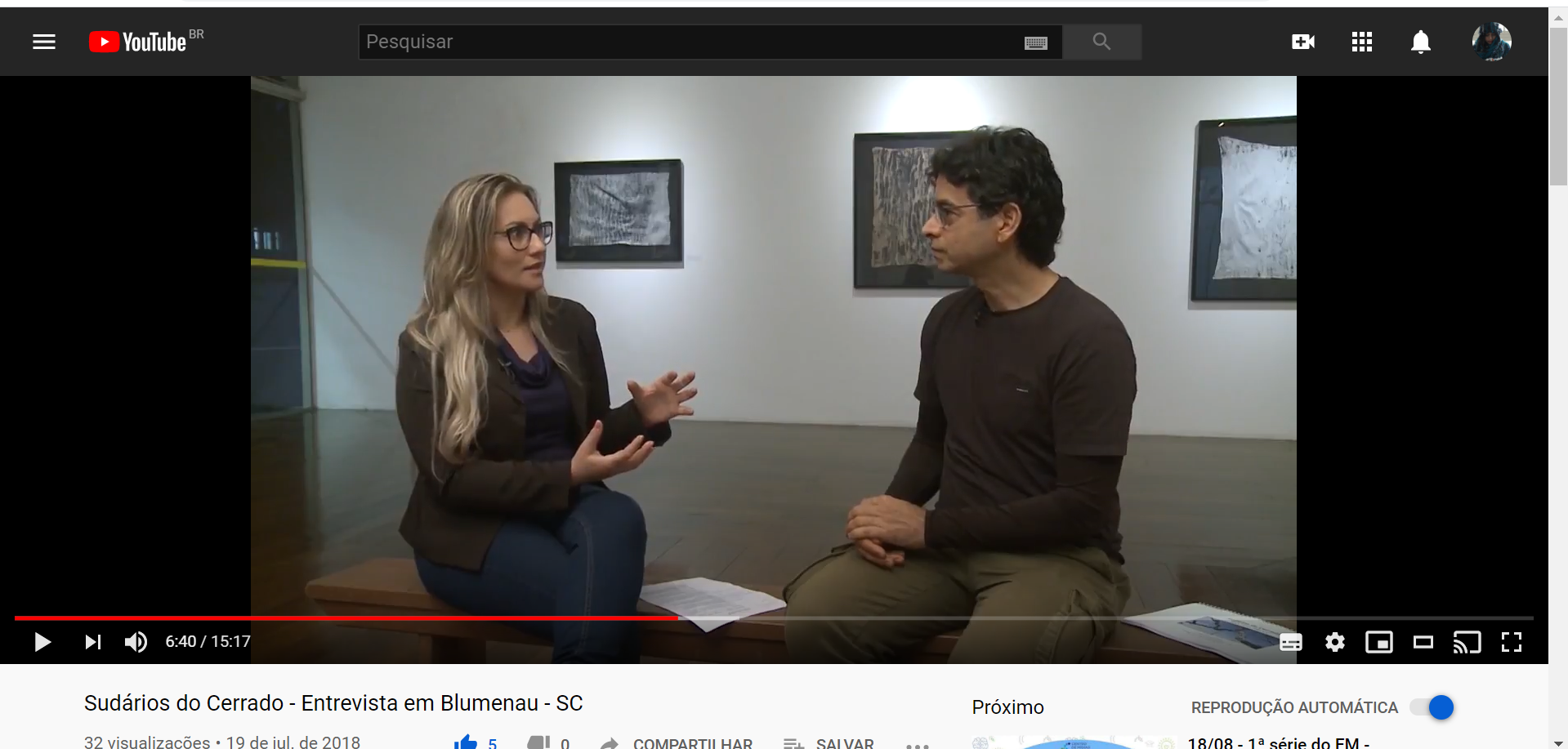 Print screen do vídeo da entrevista sobre a obra Sudários do Cerrado.