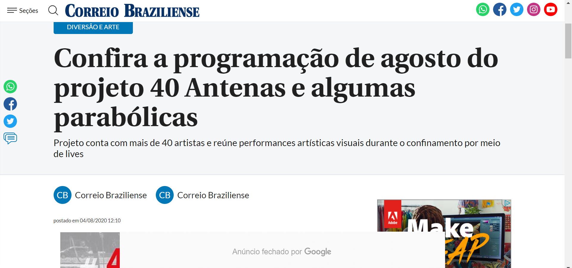 Print screen da matéria veiculada através do portal de notícias Correio Brasiliense.