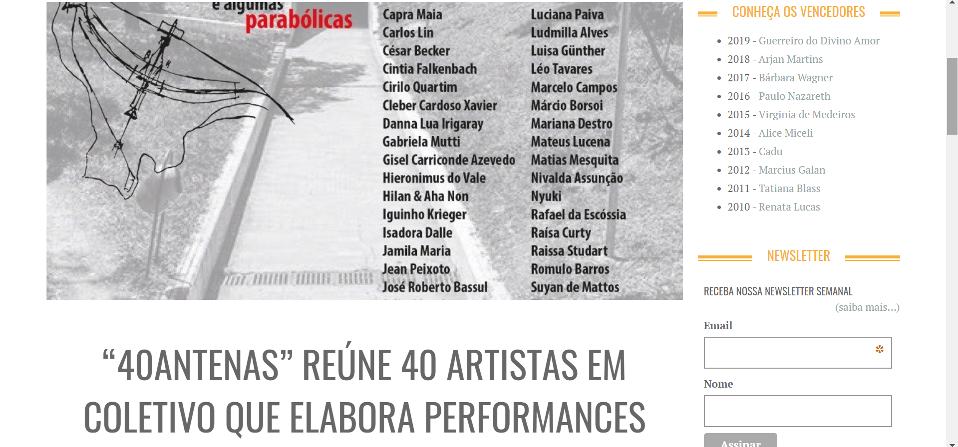 Print screen da matéria veiculada no portal artítico PIPA.